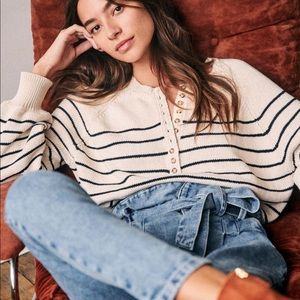 Sezane Leontine Jumper in ecru/navy stripe